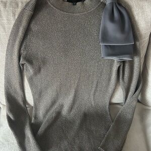 Ted Baker Gray Ribbed Sweater with Bow Accent